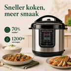 6-in-1 Pressure Cooker met sous-vide, slowcook, stomen & snelkoken. Tot 70% 1200w vermogen