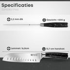 Specificaties van het Savoré Kitchen santoku-mes: lemmetlengte en gewicht