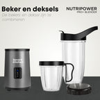 NutriPower Pro+ beker en deksels: sportdeksel en afsluitdeksel te combineren voor smoothies to-go