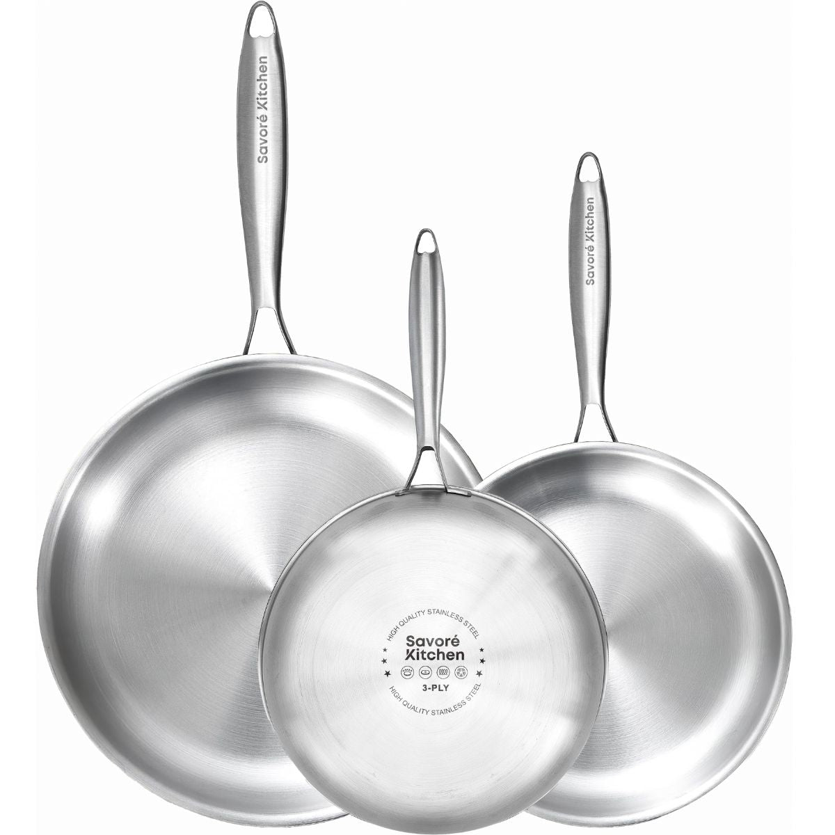Savoré Kitchen 3-delige RVS koekenpannenset 3-ply in verschillende maten
