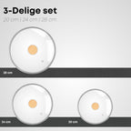 Maatdiagram van Savoré Kitchen glazen dekselset 20, 24 en 28 cm