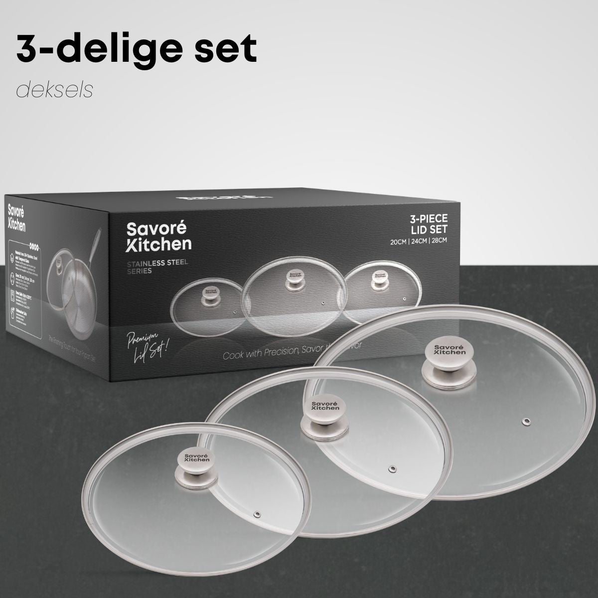 Savoré Kitchen glazen dekselset 3-delig met luxe verpakking
