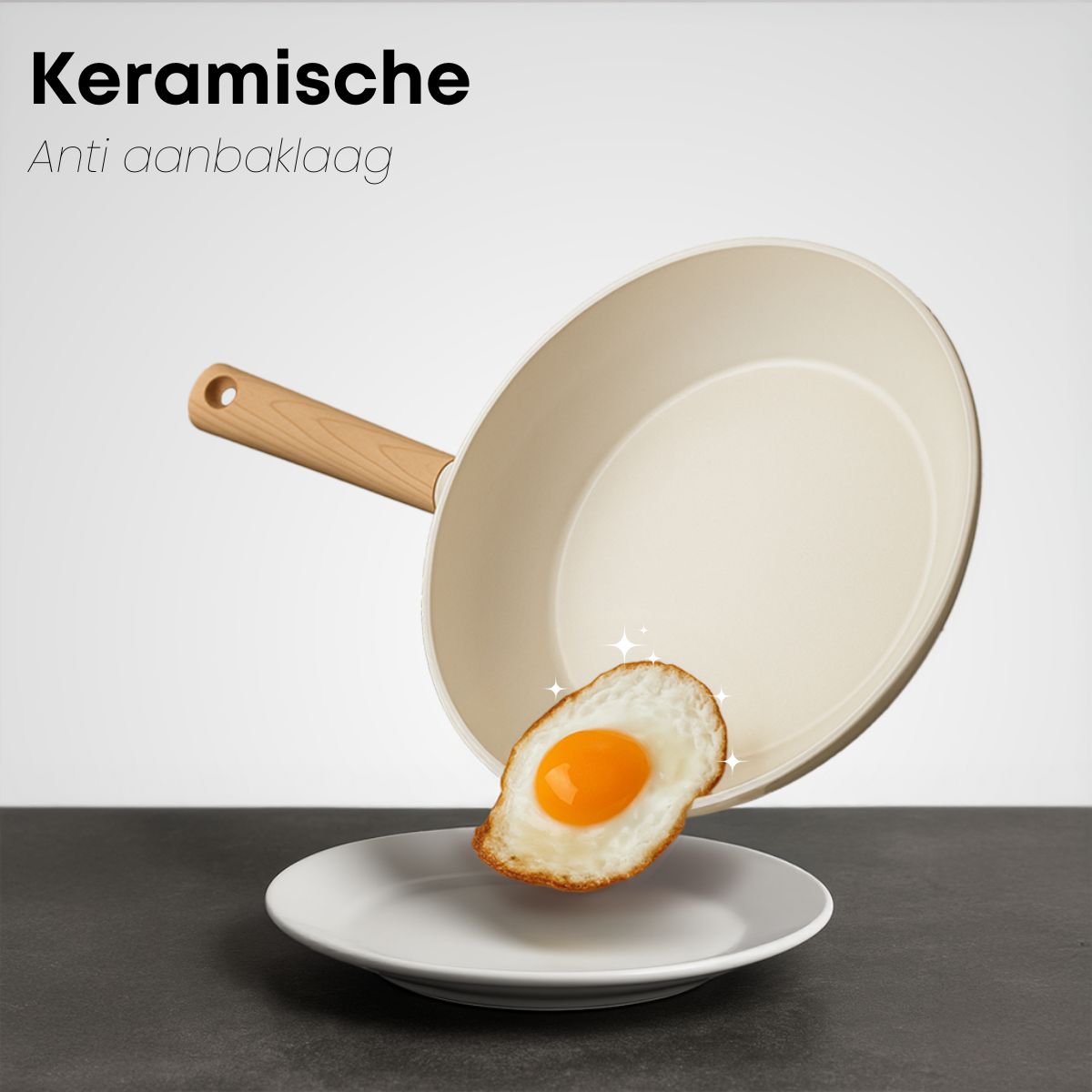 Keramische koekenpan met PFAS-vrije anti-aanbaklaag voor eenvoudig bakken