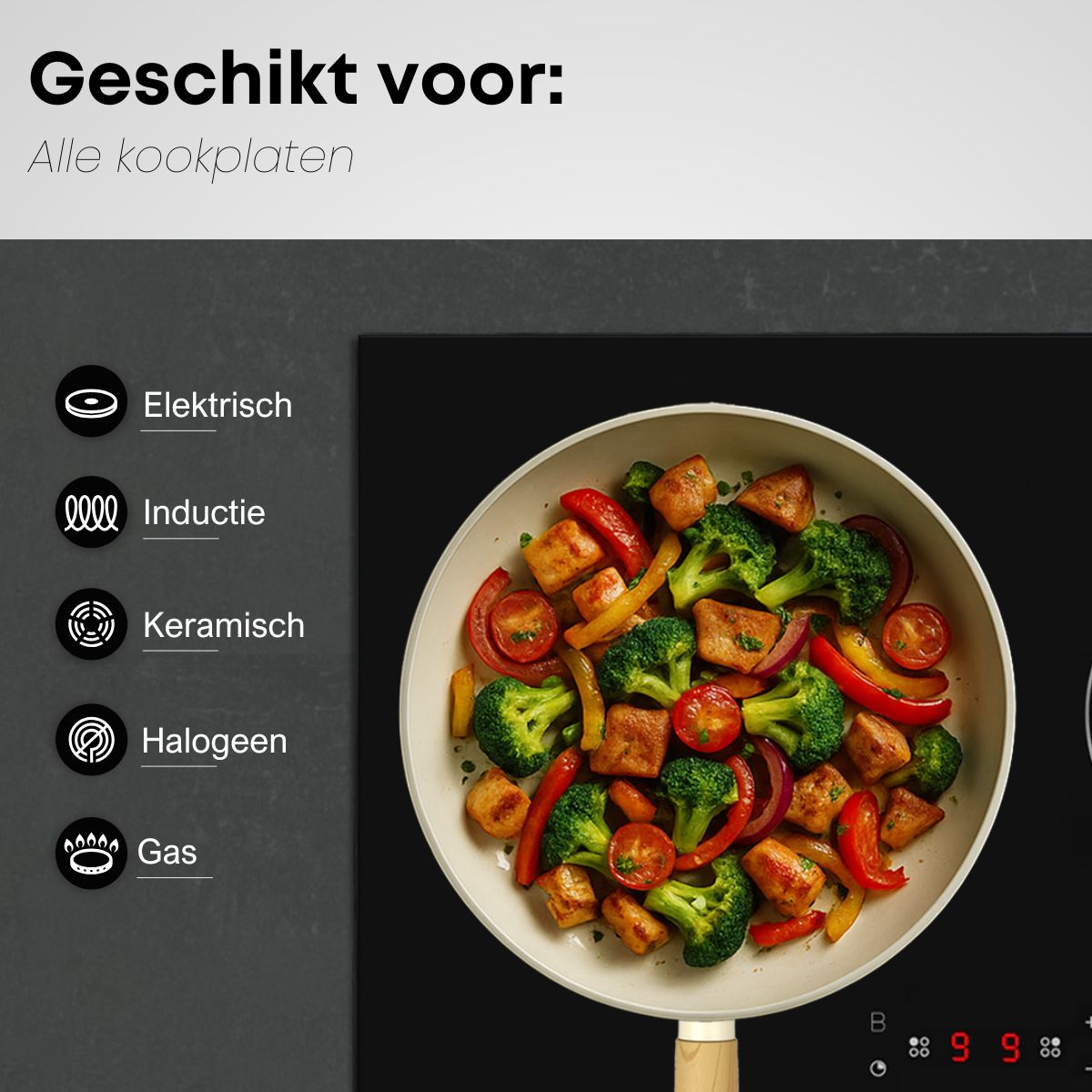 Keramische koekenpannen geschikt voor inductie, gas, elektrisch, keramisch en halogeen