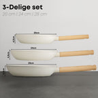 Afmetingen van de Savoré Kitchen keramische koekenpannenset 20, 24 en 28 cm