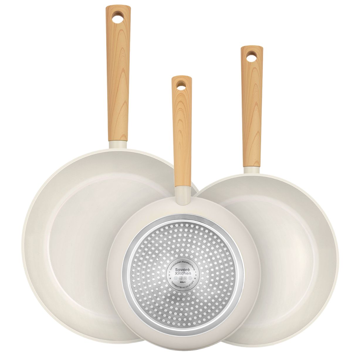 Savoré Kitchen keramische koekenpannenset wit 3-delig 20, 24 en 28 cm