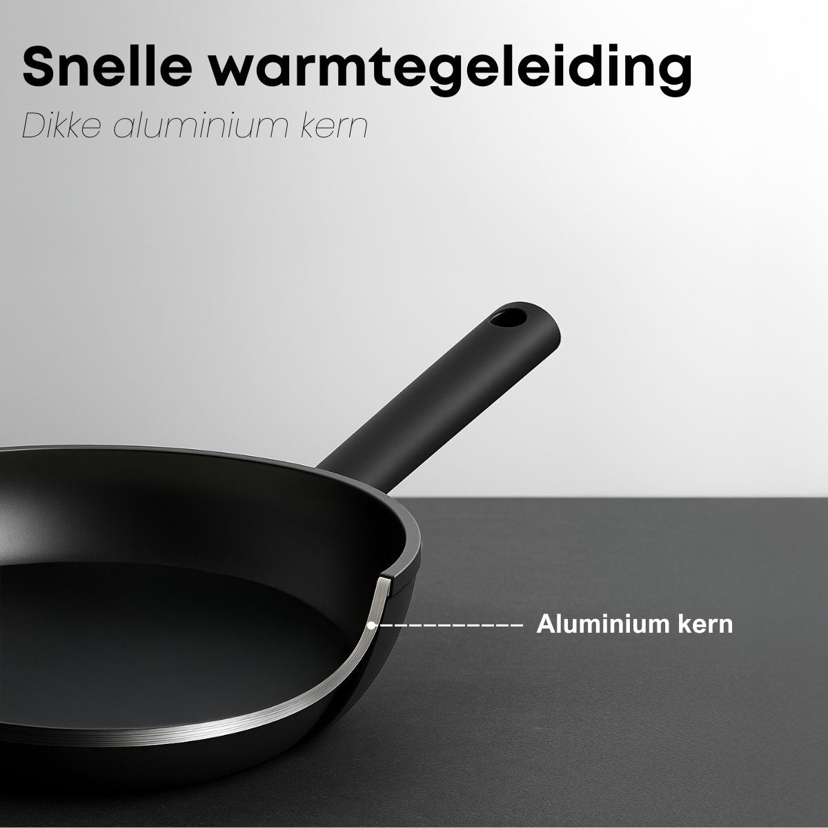 Koekenpan met aluminium kern voor snelle en gelijkmatige warmtegeleiding