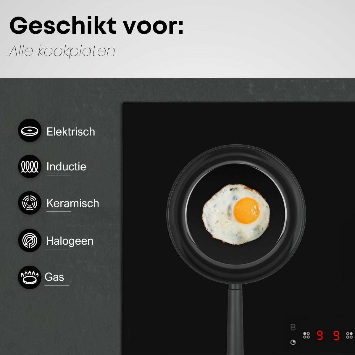 Keramische koekenpan geschikt voor inductie, gas, elektrisch, keramisch en halogeen