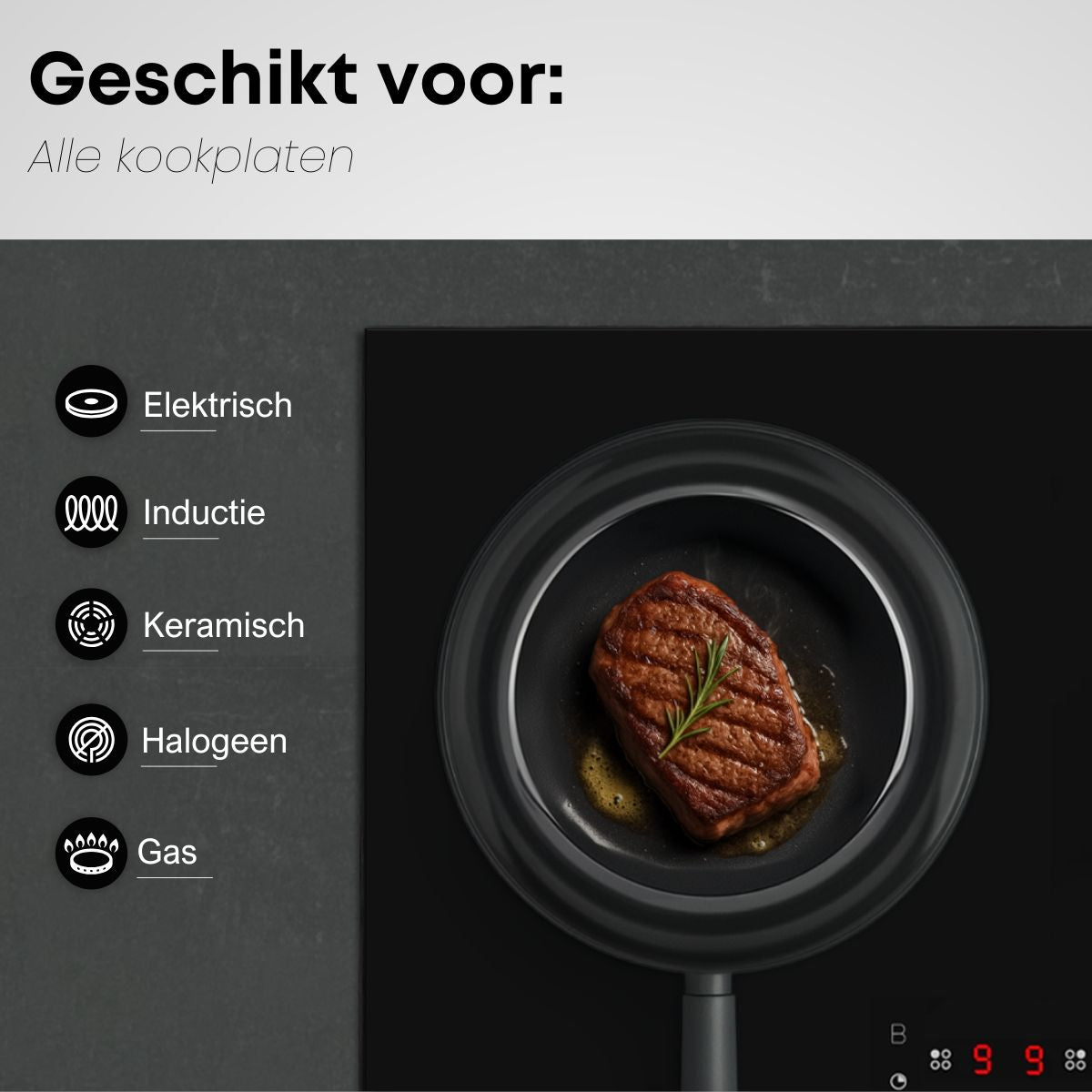 Keramische koekenpan geschikt voor inductie, gas, elektrisch, keramisch en halogeen