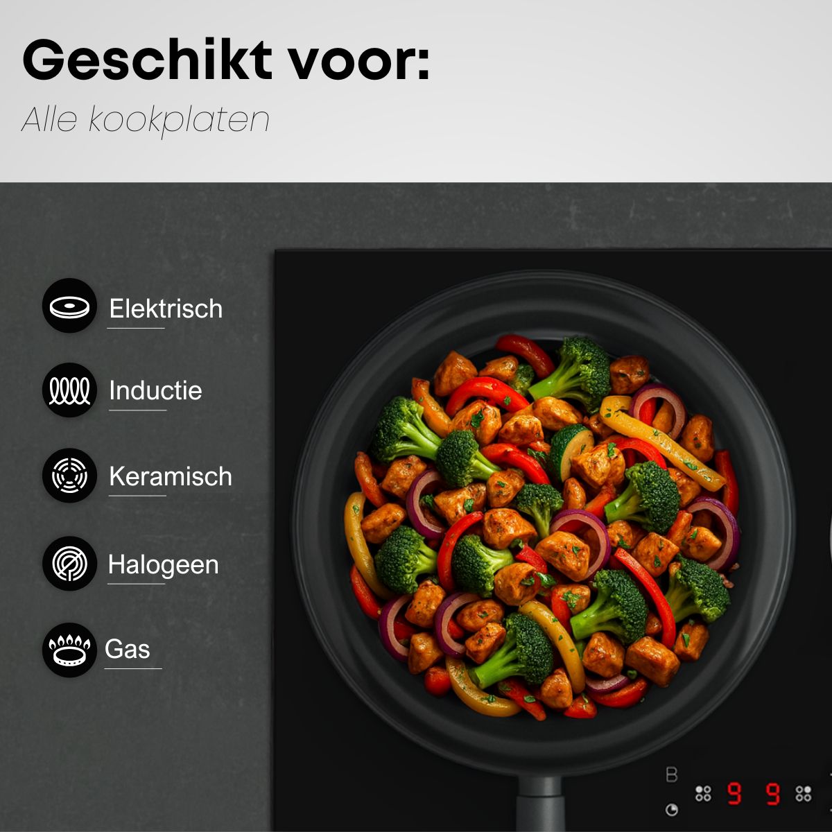 Keramische koekenpan geschikt voor inductie, gas, elektrisch, keramisch en halogeen