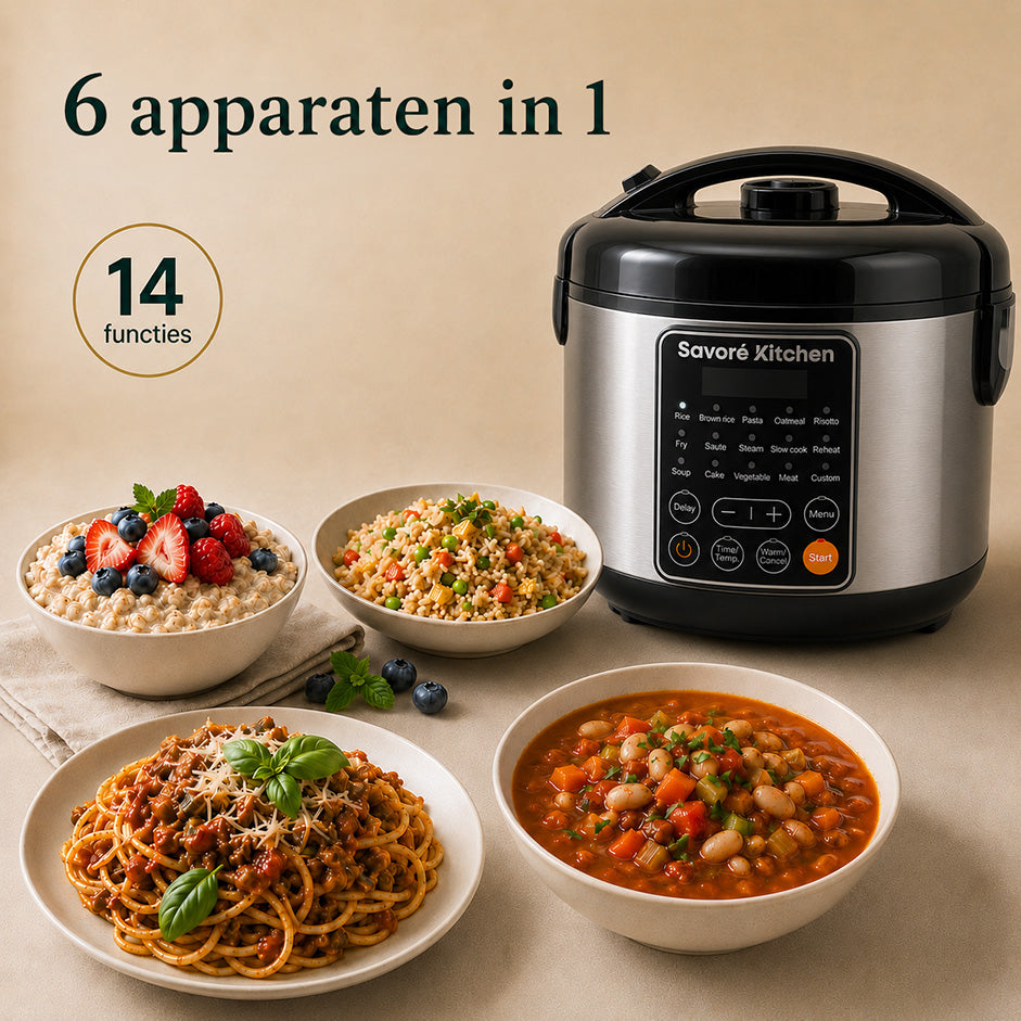 Savoré Kitchen Multicooker 3L met 14 functies — 6 apparaten in één voor risotto, havermout, pasta en soep