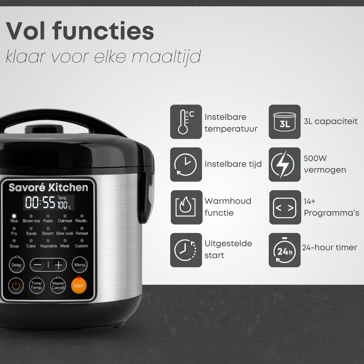 Savoré Kitchen Multicooker 3L – 6-in-1 met 14 programma’s