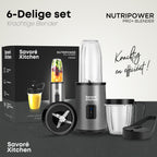 NutriPower Pro blender 6-delige set met accessoires en verpakking van Savoré Kitchen