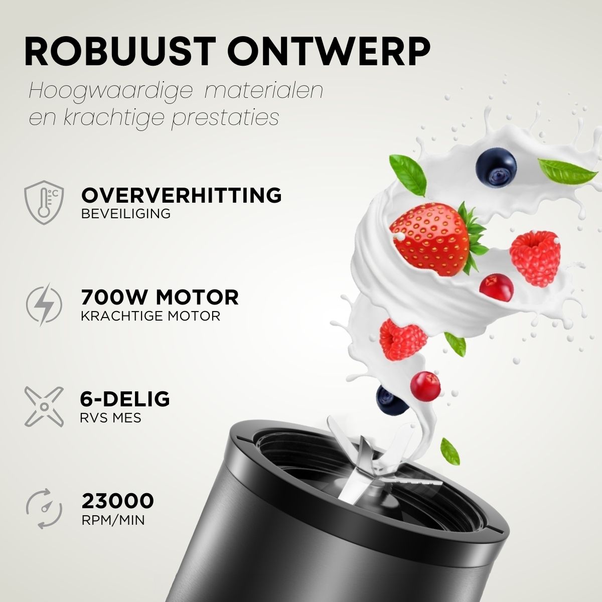 NutriPower Pro blender robuust ontwerp met 700W motor en 6-delig RVS mes