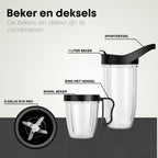 Blender bekers en deksels set, to-go beker en drinkdeksel bij NutriPower Pro