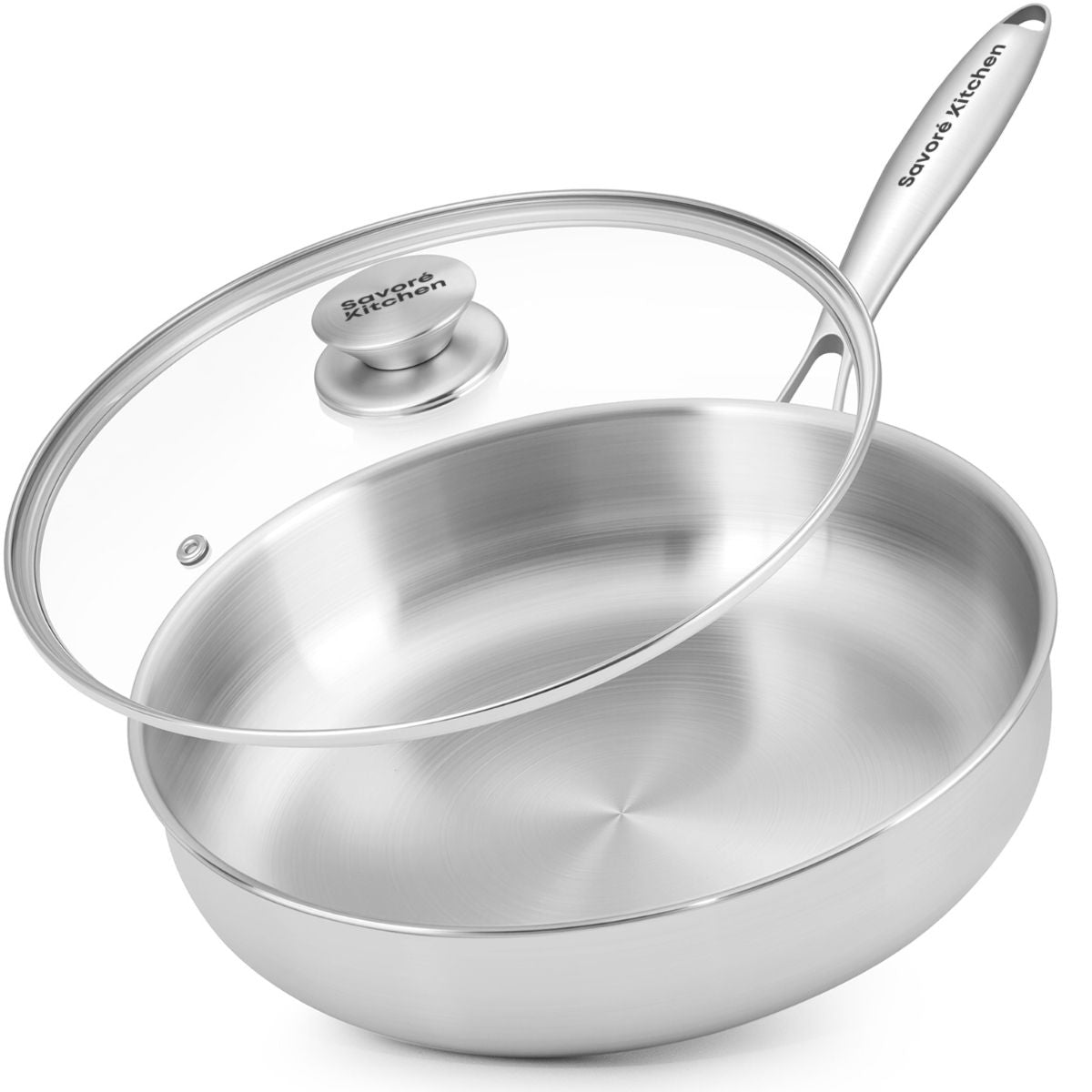 Savoré Kitchen RVS hapjespan 28 cm met glazen deksel en 3-ply constructie