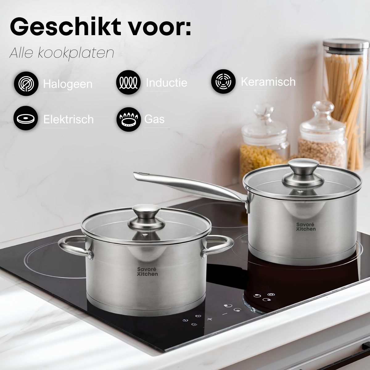 Savoré Kitchen RVS kookpannenset 4-delig met deksels 16 18 20 24 cm voor inductie gas keramisch elektrisch en oven