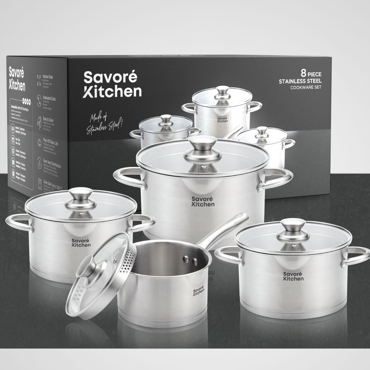 Savoré Kitchen RVS pannenset 4-delig met luxe verpakking