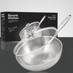 Savoré Kitchen RVS wokpan 28 cm in verpakking met glazen deksel