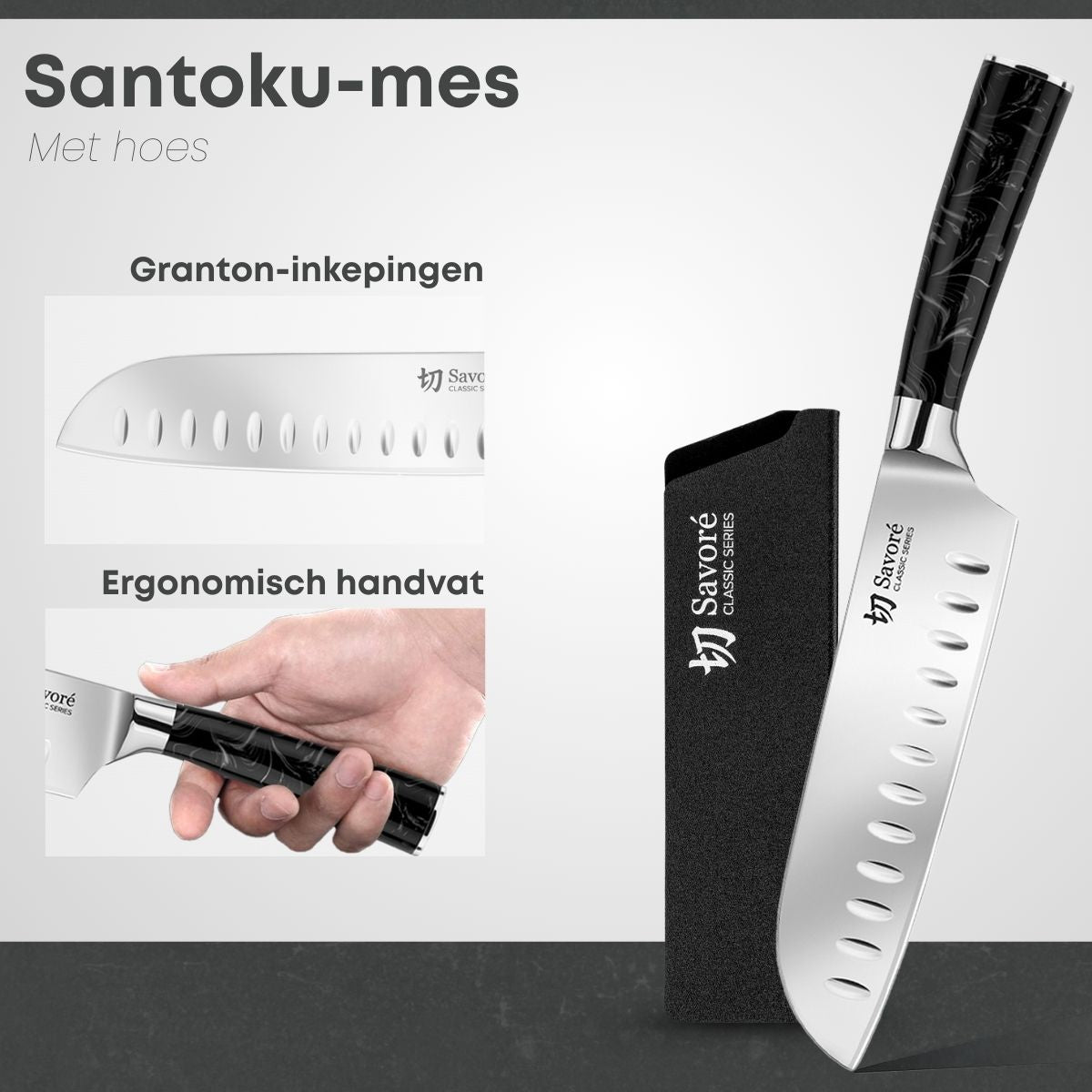 Santoku-mes met granton-kuilen en ergonomisch handvat
