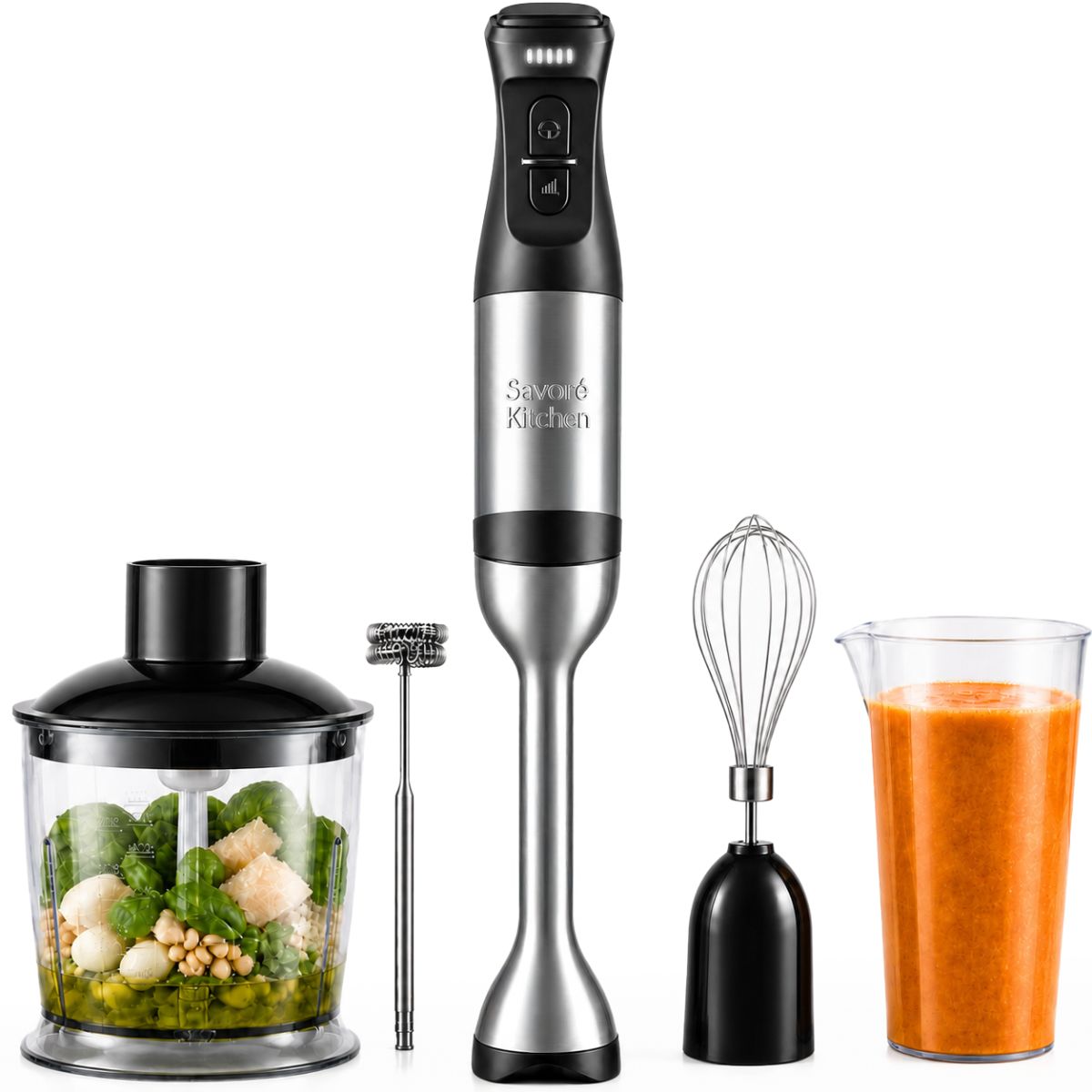 Savoré Kitchen Staafmixer Pro 1500W 5-in-1 set met hakmolen en garde