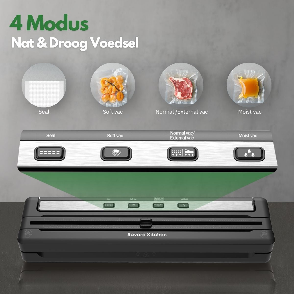 Vacuümmachine met 4 modi voor nat en droog voedsel