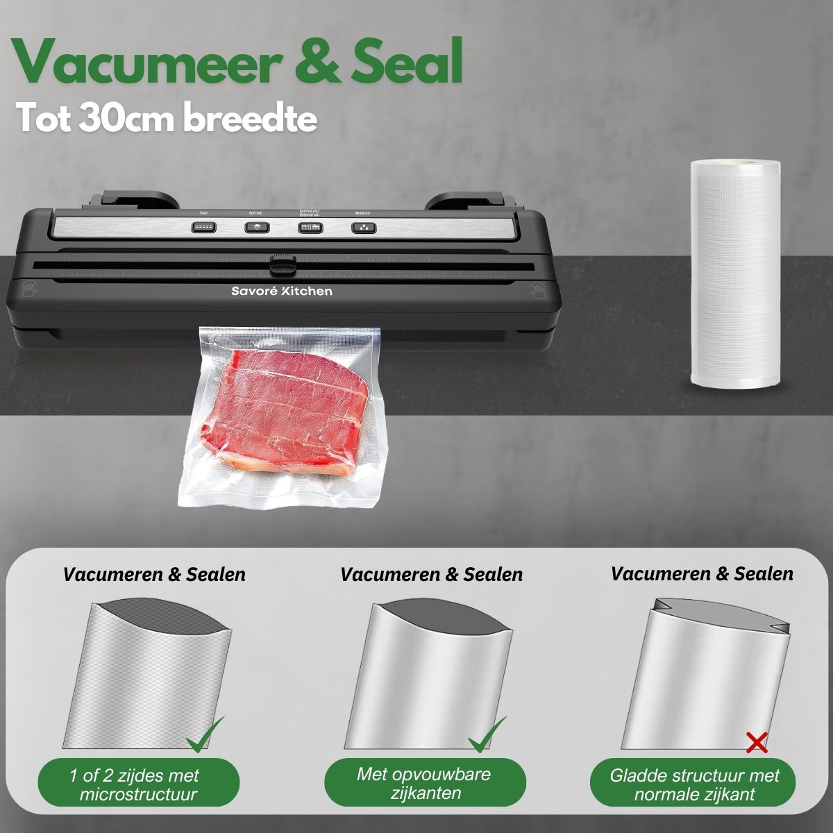 Savoré Kitchen vacuümmachine met vacumeer en seal functie tot 30 cm breed