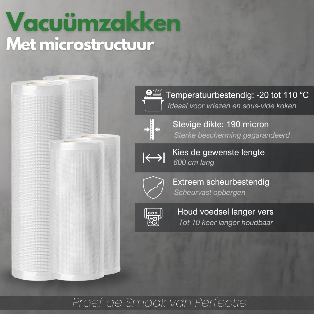 Savoré Kitchen vacuümrollen met microstructuur, sterk en geschikt voor vershouden