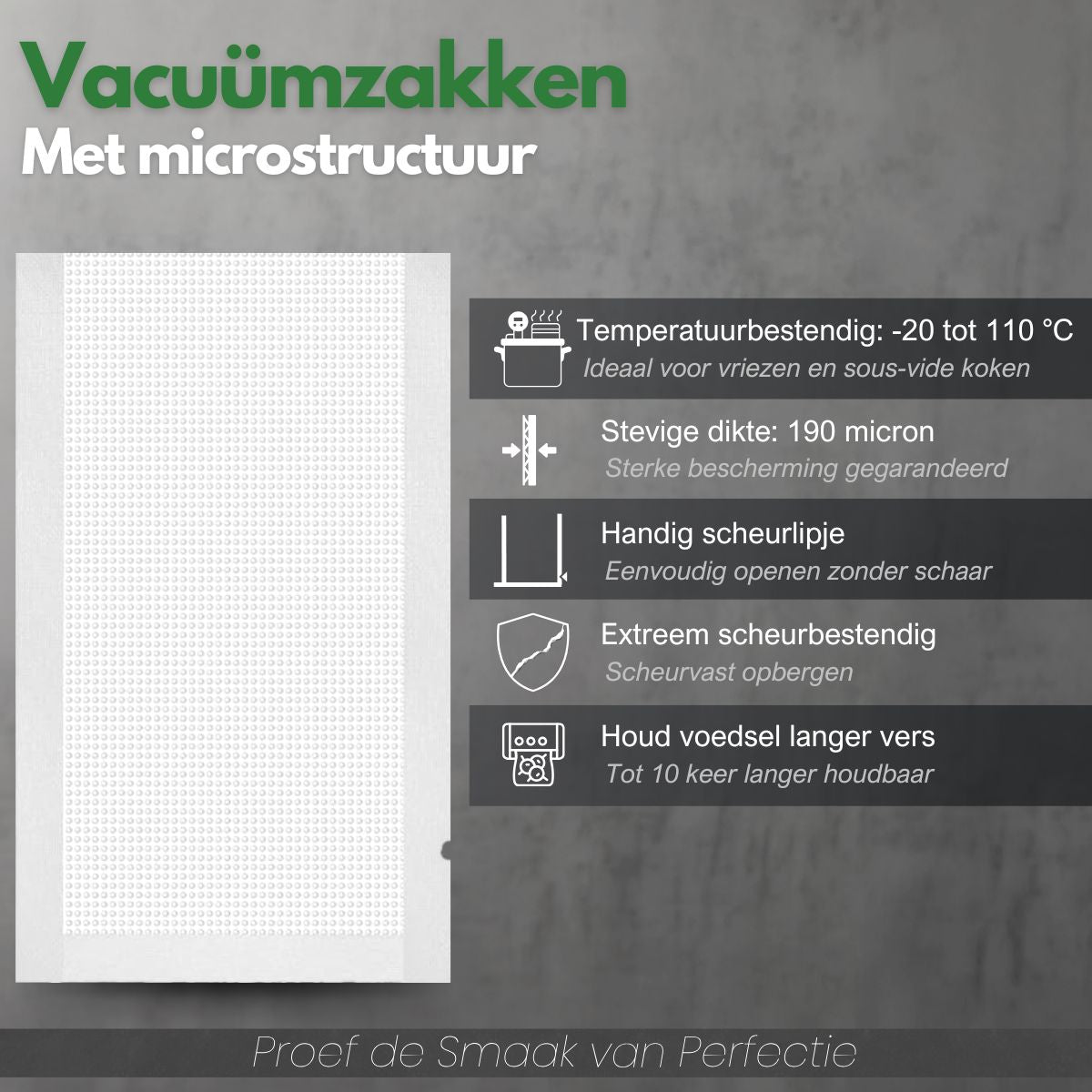 Vacuümzakken met microstructuur, sterk en geschikt voor vershouden