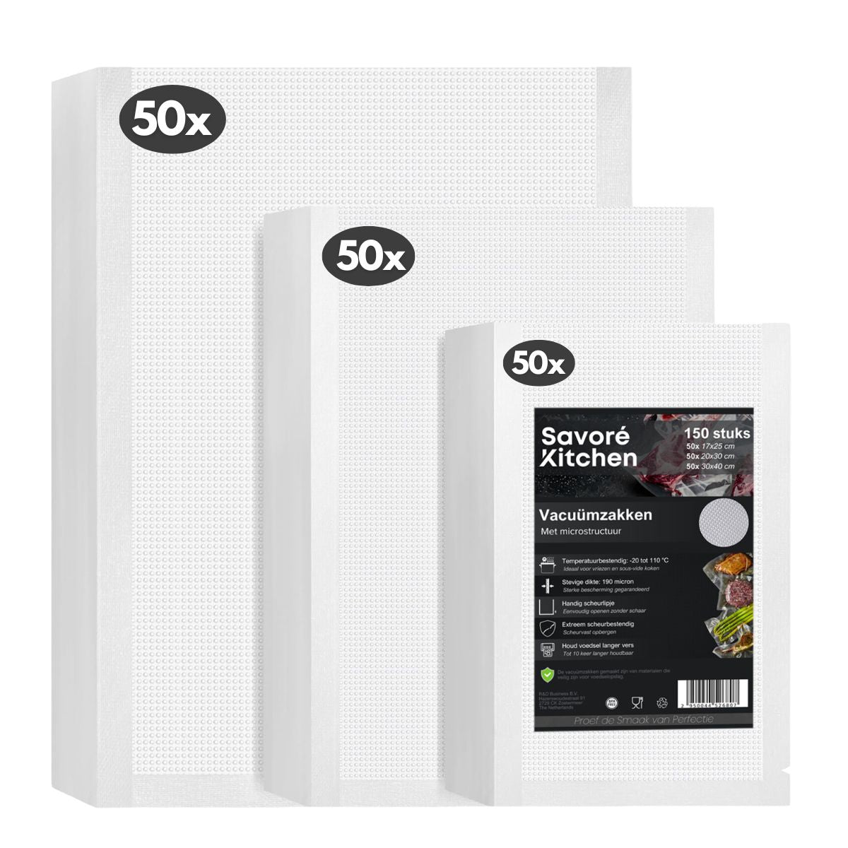 Savoré Kitchen vacuümzakken set 150 stuks met microstructuur (3 maten, 190 micron)