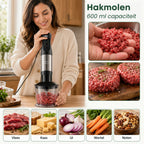 Staafmixer met 600 ml hakmolen voor vlees, kaas, ui, wortel en noten
