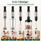 5-in-1 staafmixer set voor pureren, mixen, kloppen, hakken en opschuimen